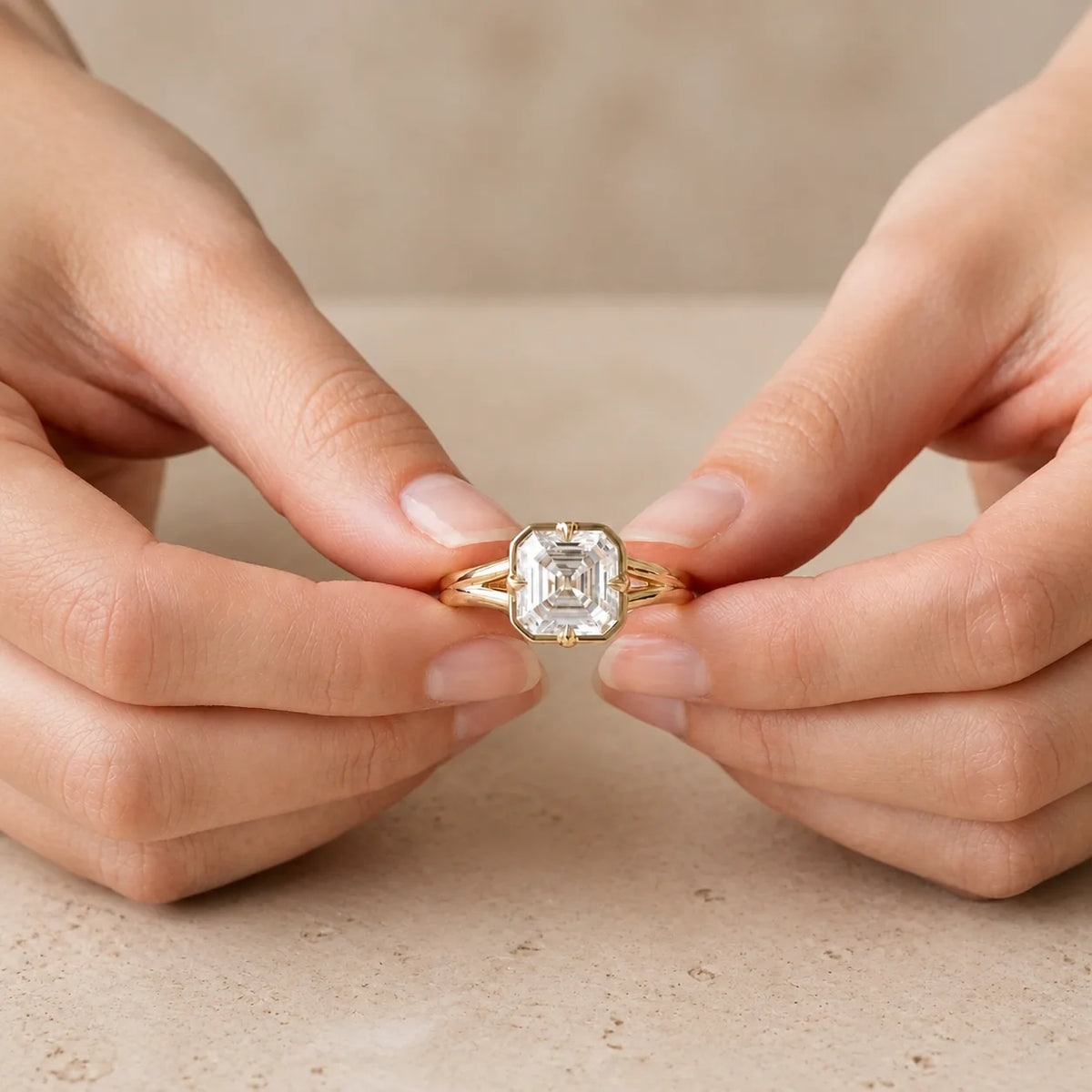 2.5 CT Asscher Lab-Grown Diamond Georgian-Inspired Bezel-Set Split-Shank Engagement Ring