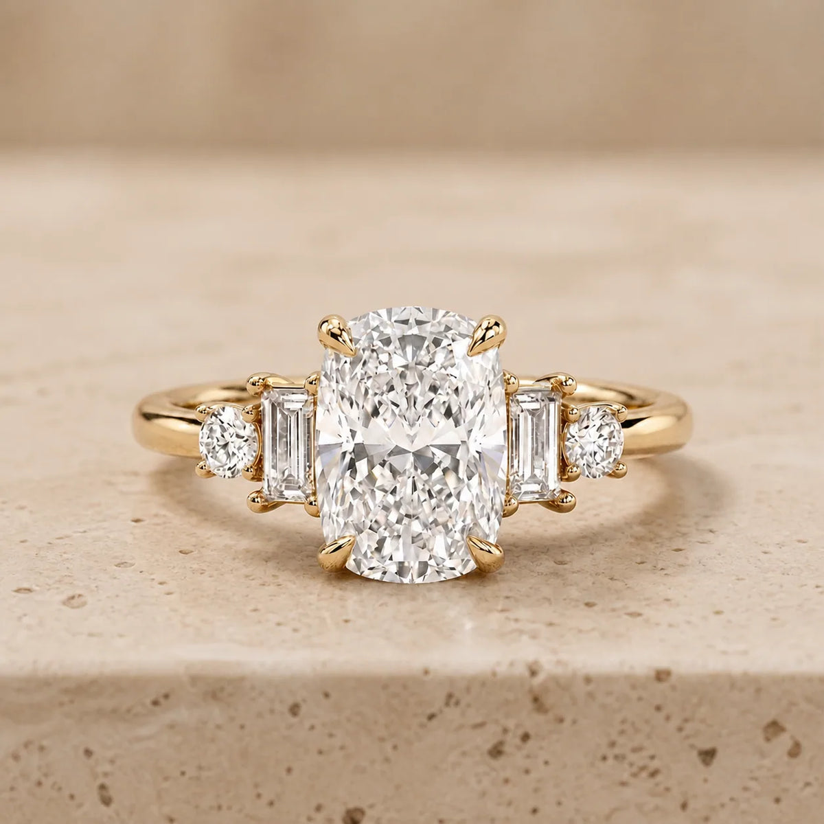 2.5 CT Cushion Lab-Grown Diamond Five-Stone Engagement Ring