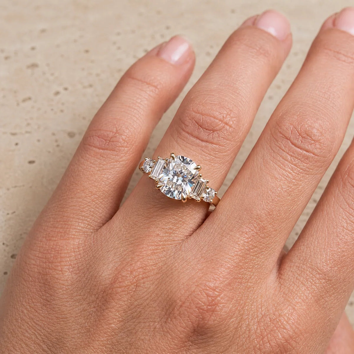 2.5 CT Cushion Lab-Grown Diamond Five-Stone Engagement Ring