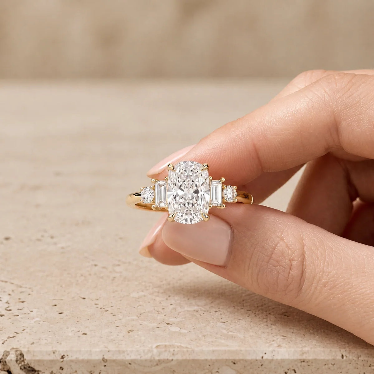 2.5 CT Cushion Lab-Grown Diamond Five-Stone Engagement Ring