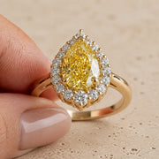 2.5 CT Fancy Vivid Yellow Pear Lab-Grown Diamond Art Deco Halo Engagement Ring