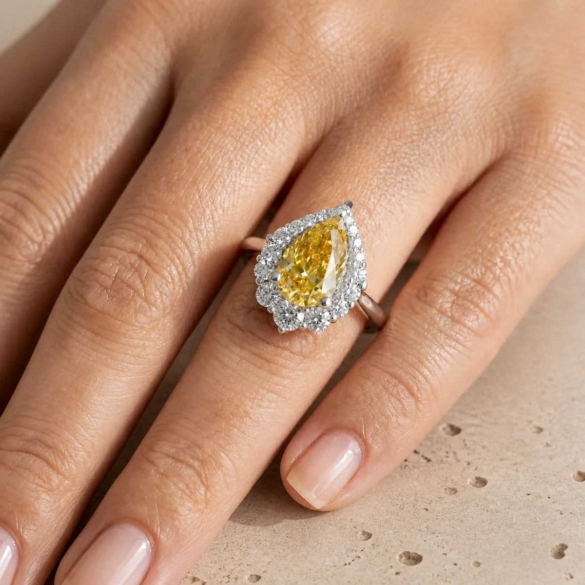2.5 CT Fancy Vivid Yellow Pear Lab-Grown Diamond Art Deco Halo Engagement Ring