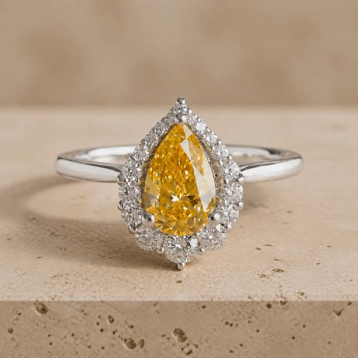 2.5 CT Fancy Vivid Yellow Pear Lab-Grown Diamond Art Deco Halo Engagement Ring