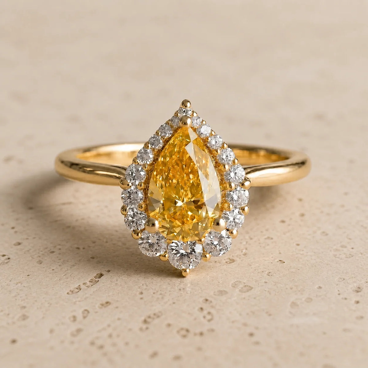 2.5 CT Fancy Vivid Yellow Pear Lab-Grown Diamond Art Deco Halo Engagement Ring