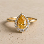 2.5 CT Fancy Vivid Yellow Pear Lab-Grown Diamond Art Deco Halo Engagement Ring