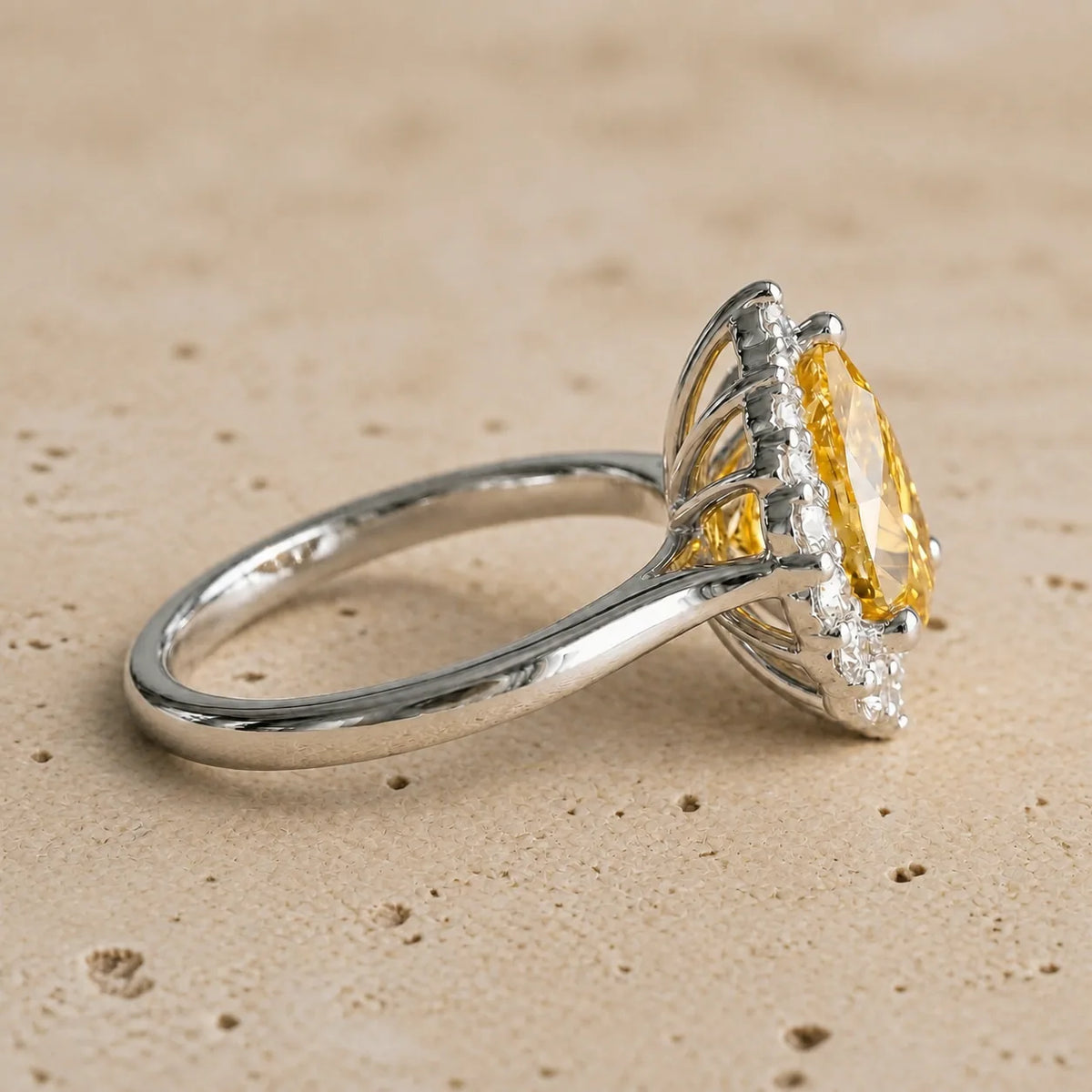 2.5 CT Fancy Vivid Yellow Pear Lab-Grown Diamond Art Deco Halo Engagement Ring