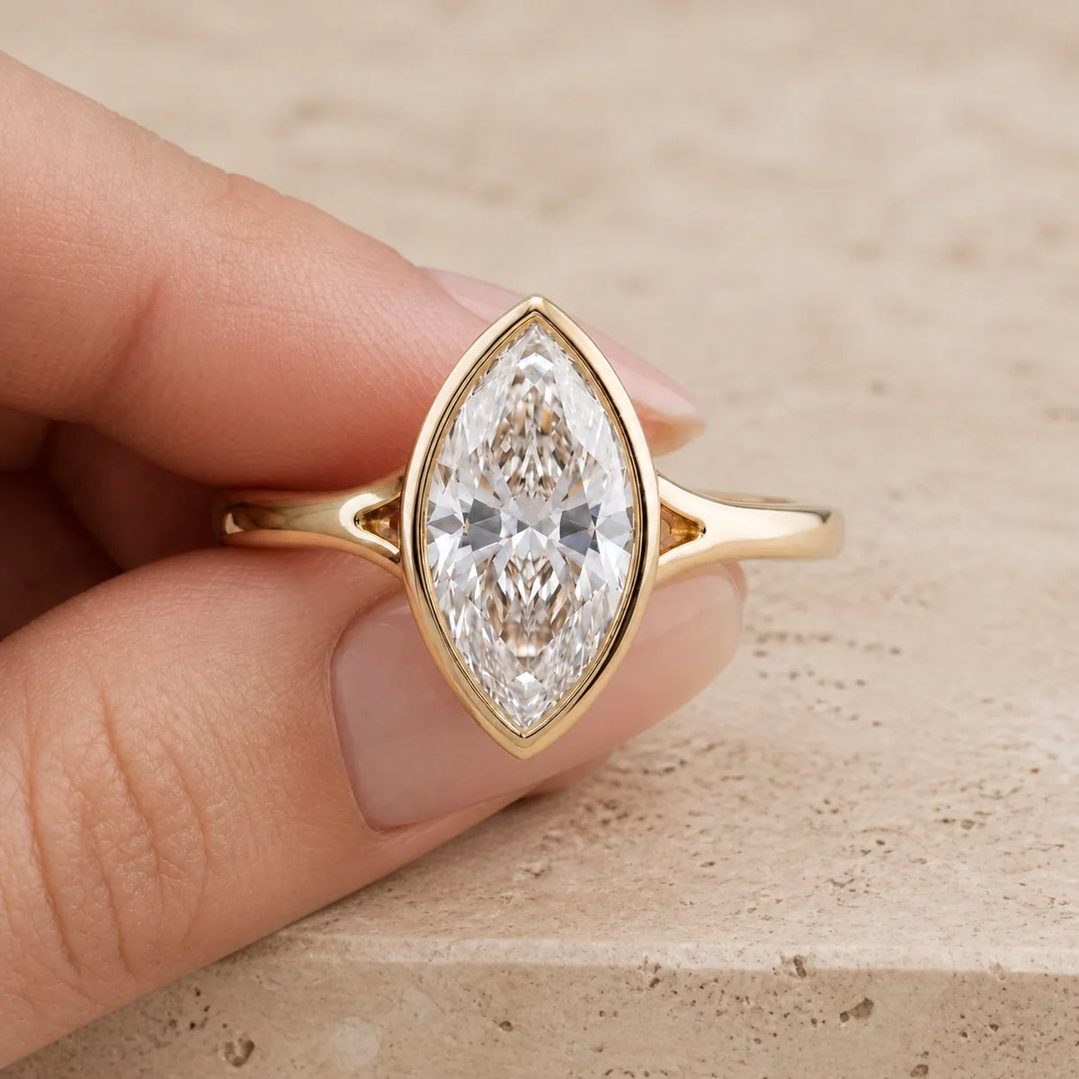 2.5 CT Marquise Lab-Grown Diamond Art Deco Bezel-Set Split-Shank Engagement Ring