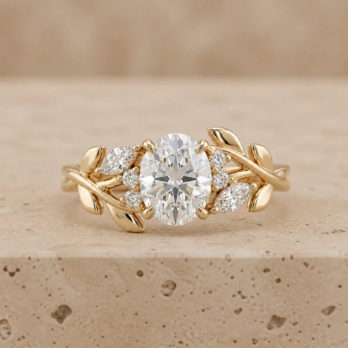 2.5 CT Oval Lab-Grown Diamond Art Deco Nature-Inspired Engagement Ring