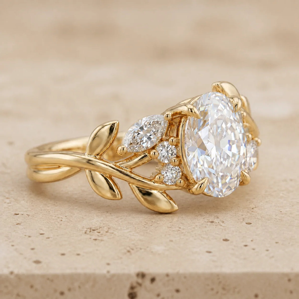 2.5 CT Oval Lab-Grown Diamond Art Deco Nature-Inspired Engagement Ring
