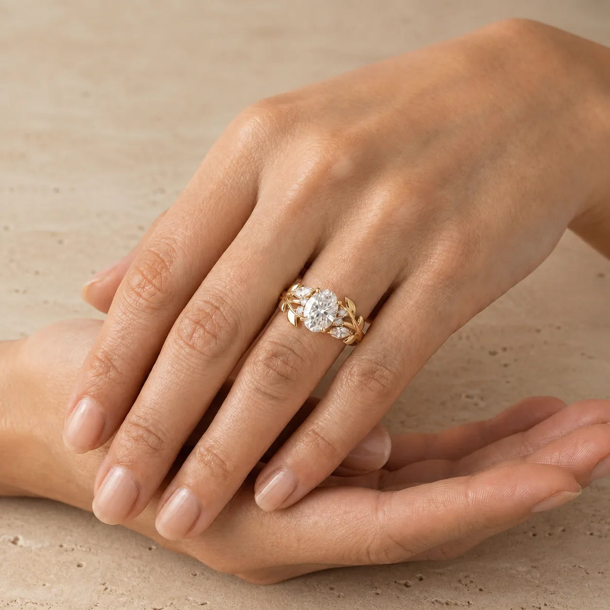 2.5 CT Oval Lab-Grown Diamond Art Deco Nature-Inspired Engagement Ring