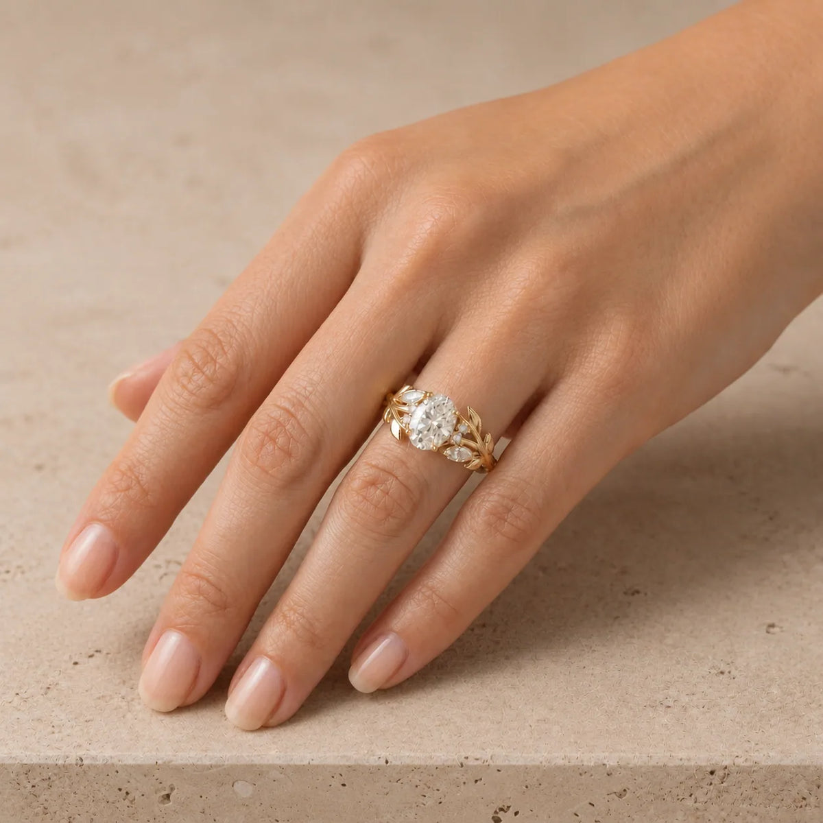 2.5 CT Oval Lab-Grown Diamond Art Deco Nature-Inspired Engagement Ring