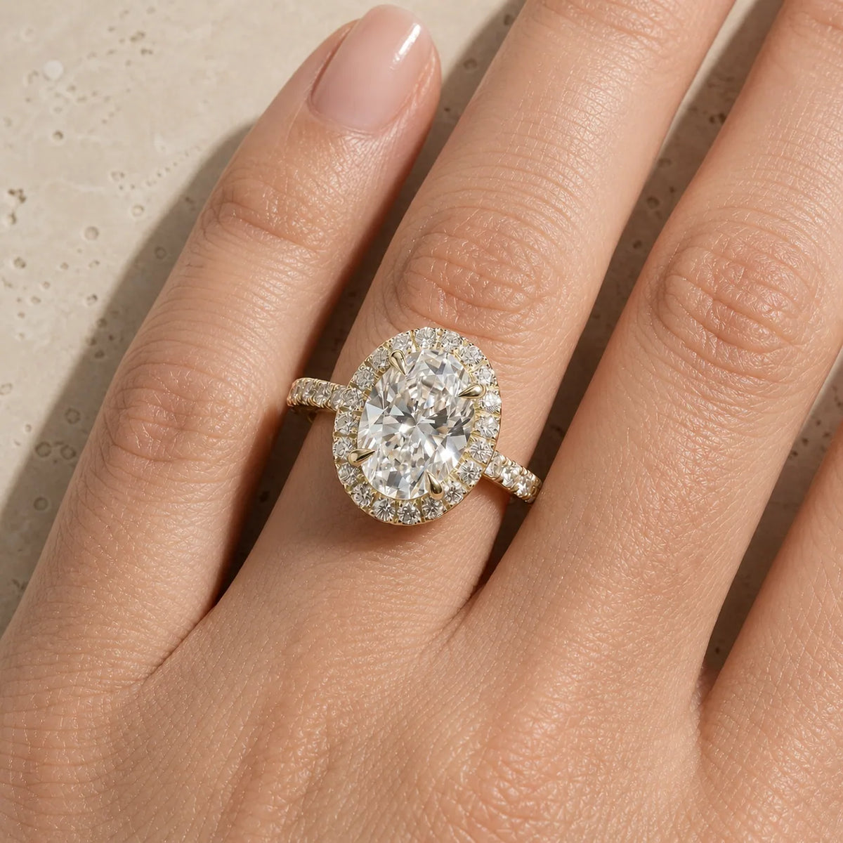 2.5 CT Oval Lab-Grown Diamond Halo Engagement Ring