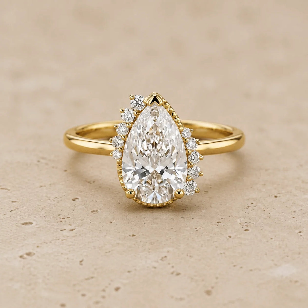 2.5 CT Pear Lab-Grown Diamond Halo Milgrain Engagement Ring