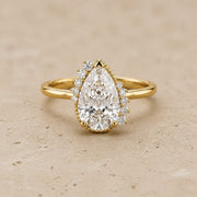 2.5 CT Pear Lab-Grown Diamond Halo Milgrain Engagement Ring