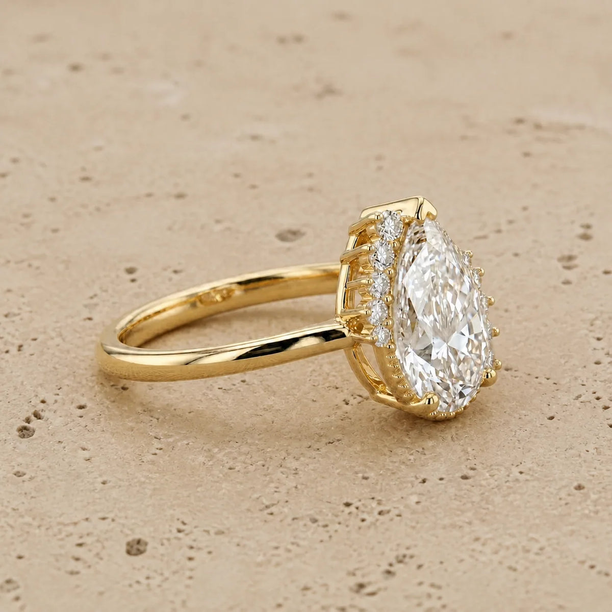 2.5 CT Pear Lab-Grown Diamond Halo Milgrain Engagement Ring