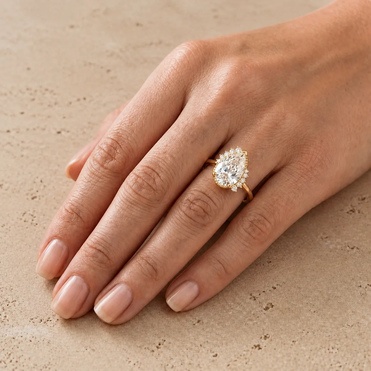 2.5 CT Pear Lab-Grown Diamond Halo Milgrain Engagement Ring
