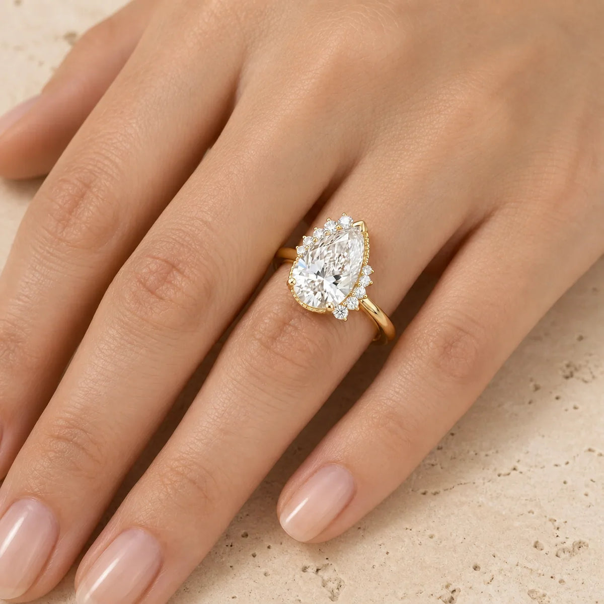 2.5 CT Pear Lab-Grown Diamond Halo Milgrain Engagement Ring