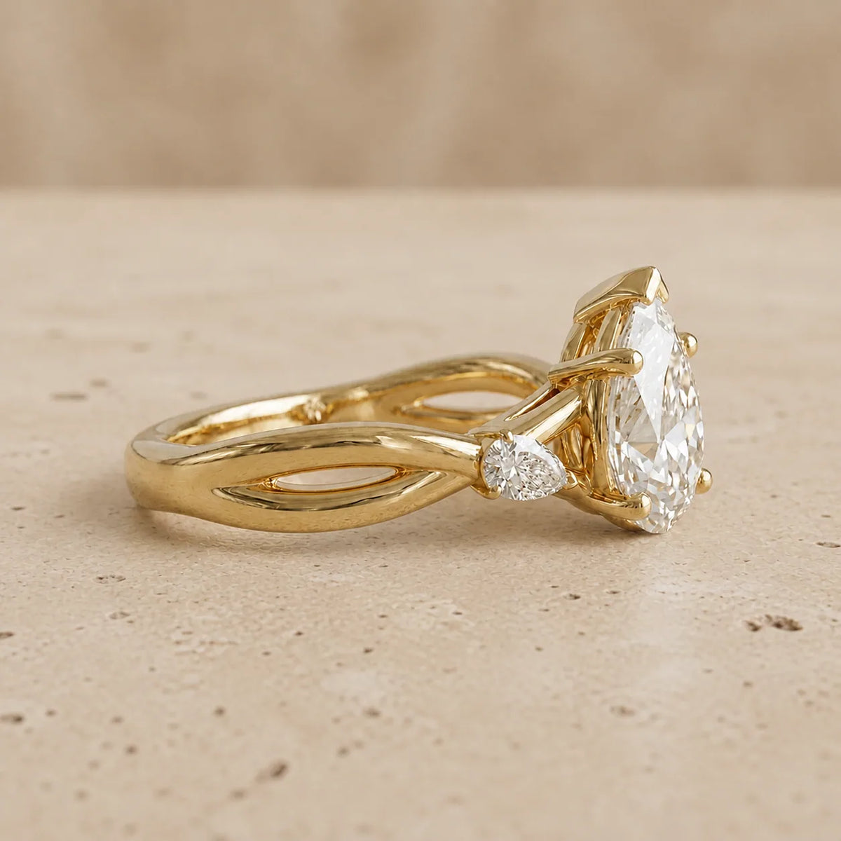 2.5 CT Pear Lab-Grown Diamond Three-Stone Split-Shank Leaf & Vine Engagement Ring