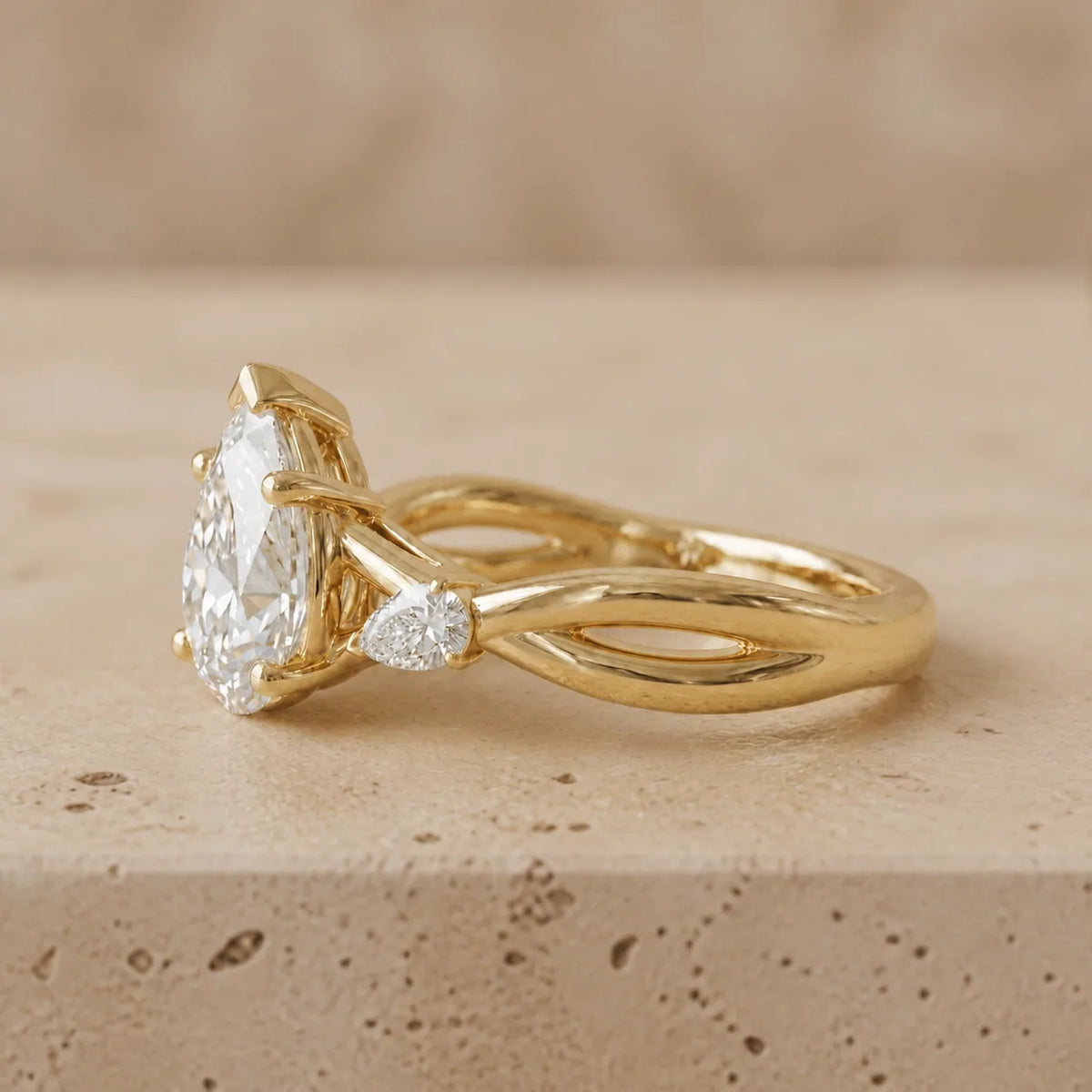 2.5 CT Pear Lab-Grown Diamond Three-Stone Split-Shank Leaf & Vine Engagement Ring