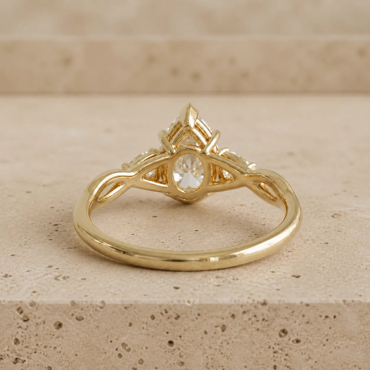 2.5 CT Pear Lab-Grown Diamond Three-Stone Split-Shank Leaf & Vine Engagement Ring