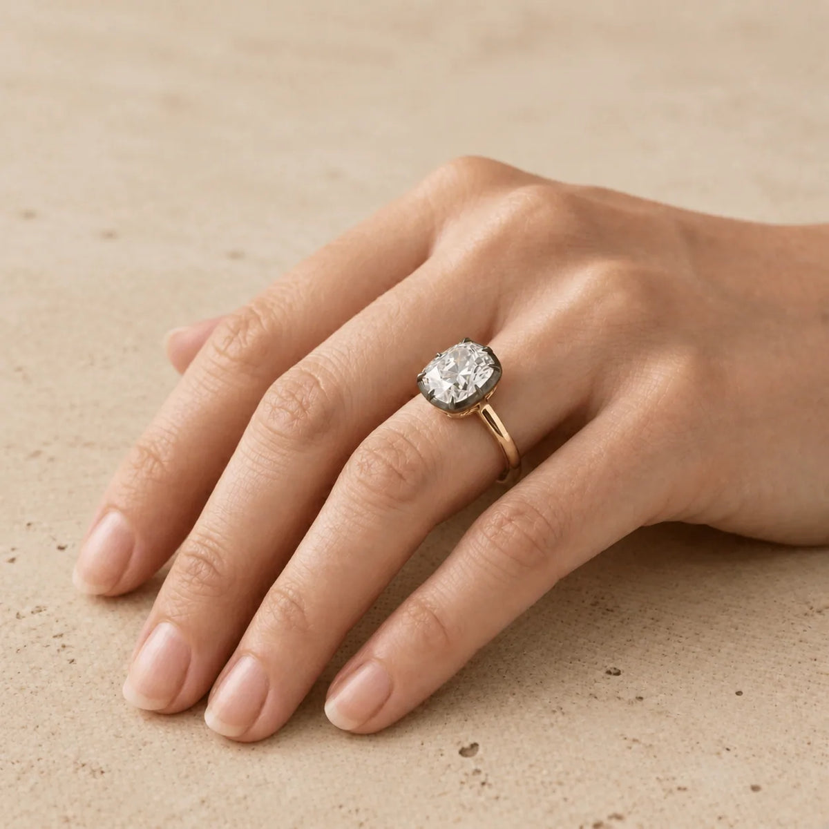 2.6 CT Cushion Lab-Grown Diamond Georgian-Inspired Black Collet Button-Back Engagement Ring