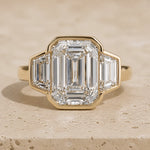 2.6 CT Emerald Lab-Grown Diamond Art Deco Three-Stone Bezel-Set Engagement Ring