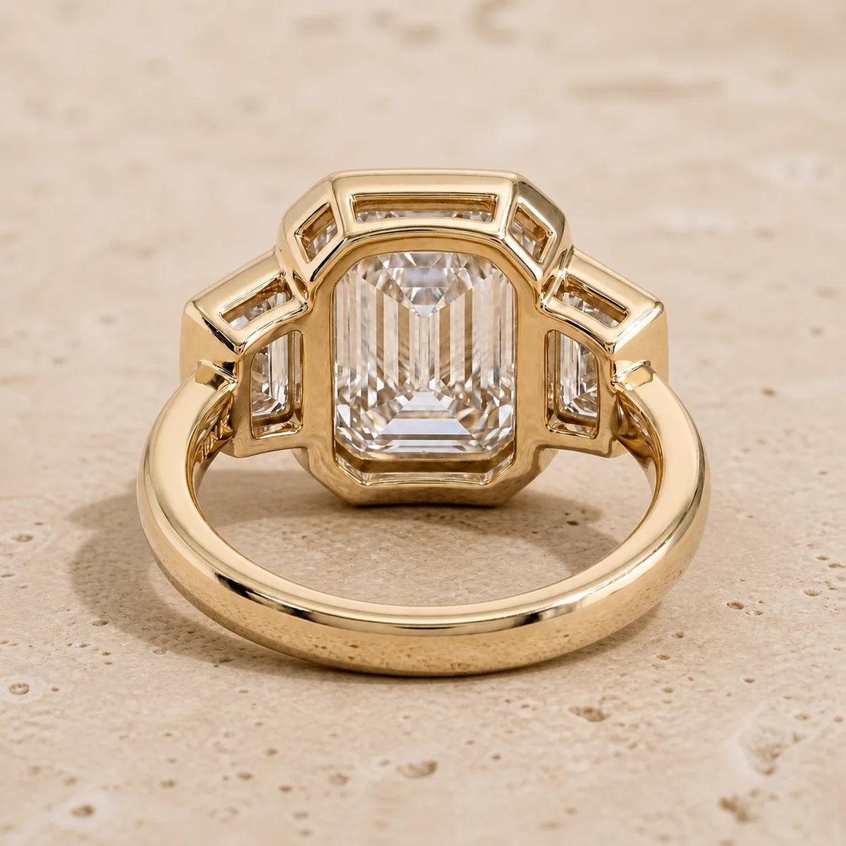 2.6 CT Emerald Lab-Grown Diamond Art Deco Three-Stone Bezel-Set Engagement Ring