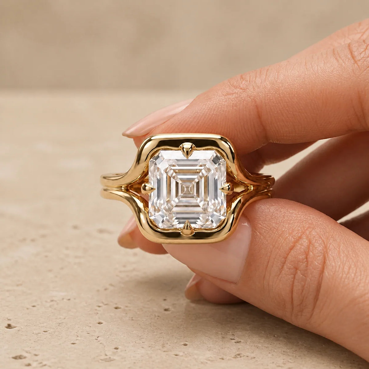 2 CT Asscher Lab-Grown Diamond Art Deco Compass-Prong Engagement Ring