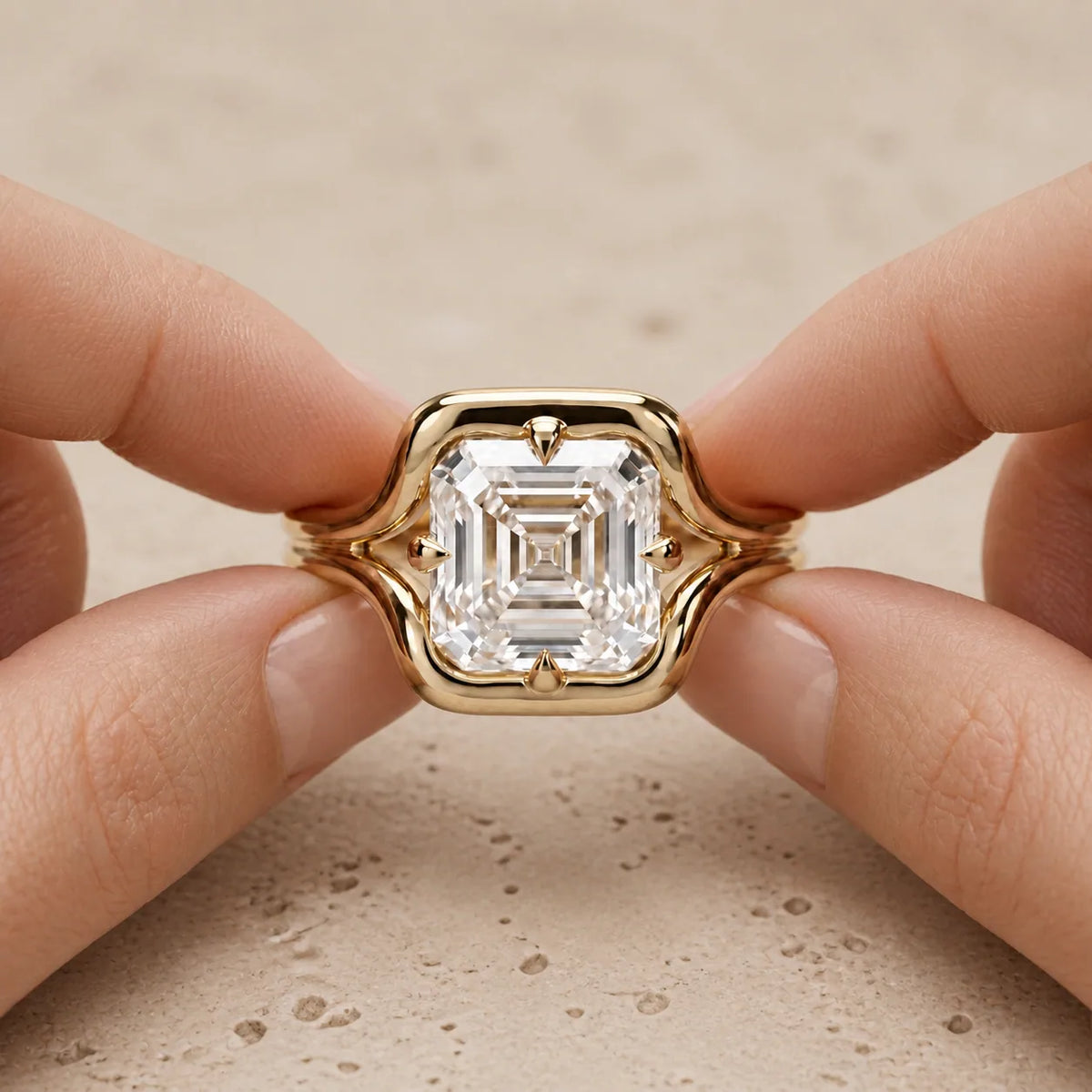 2 CT Asscher Lab-Grown Diamond Art Deco Compass-Prong Engagement Ring