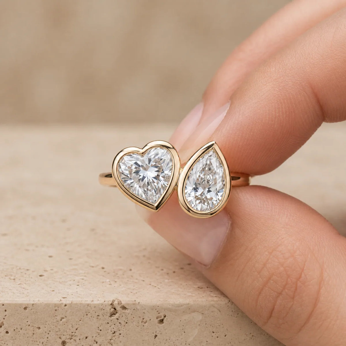 2 CT Heart & Pear Lab-Grown Diamond Toi et Moi Ring