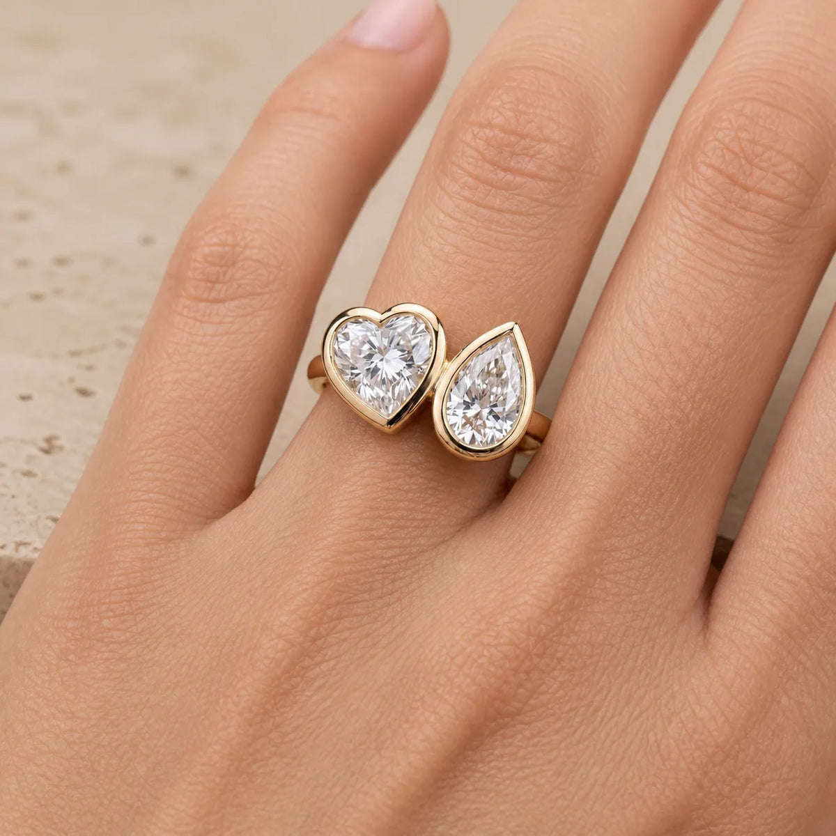 2 CT Heart & Pear Lab-Grown Diamond Toi et Moi Ring