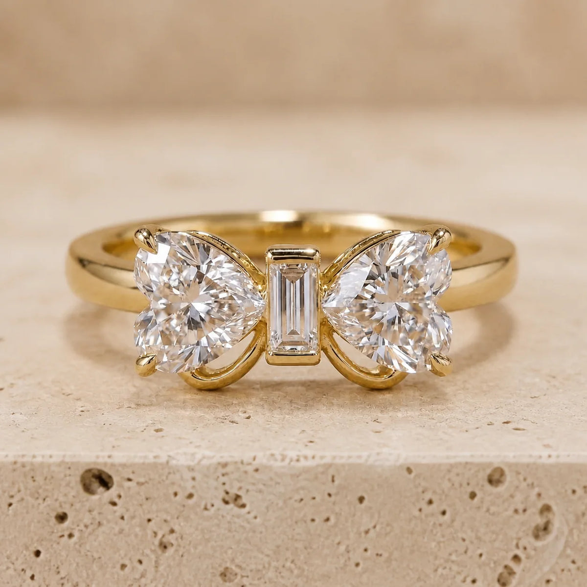 2 CT Heart Lab-Grown Diamond Three-Stone Bow Engagement Ring