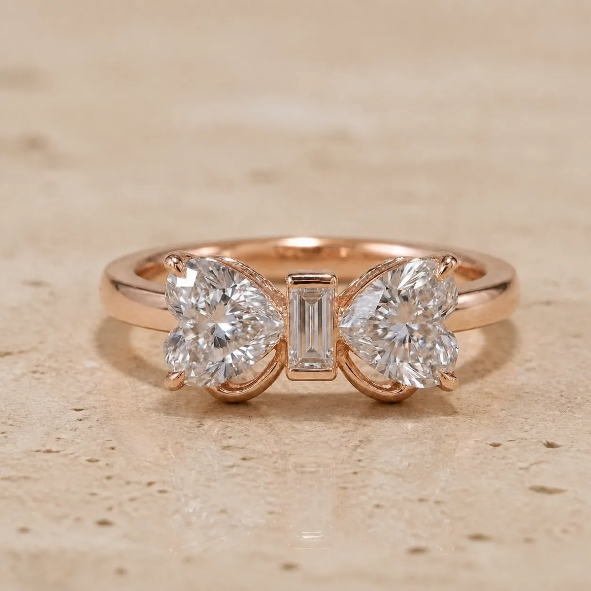 2 CT Heart Lab-Grown Diamond Three-Stone Bow Engagement Ring