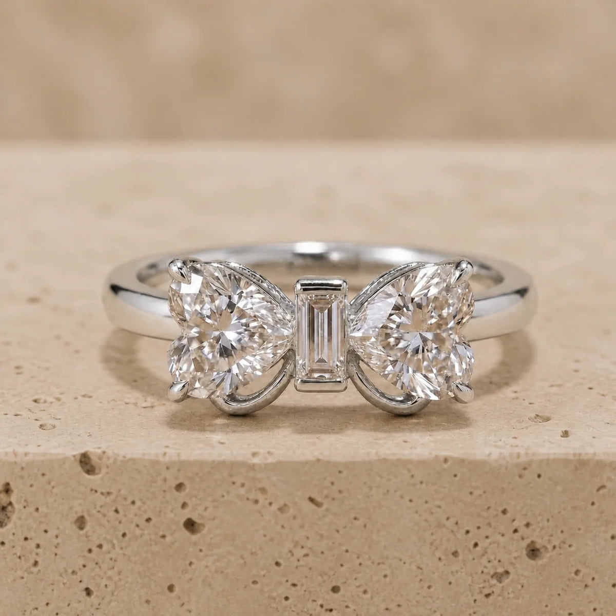 2 CT Heart Lab-Grown Diamond Three-Stone Bow Engagement Ring