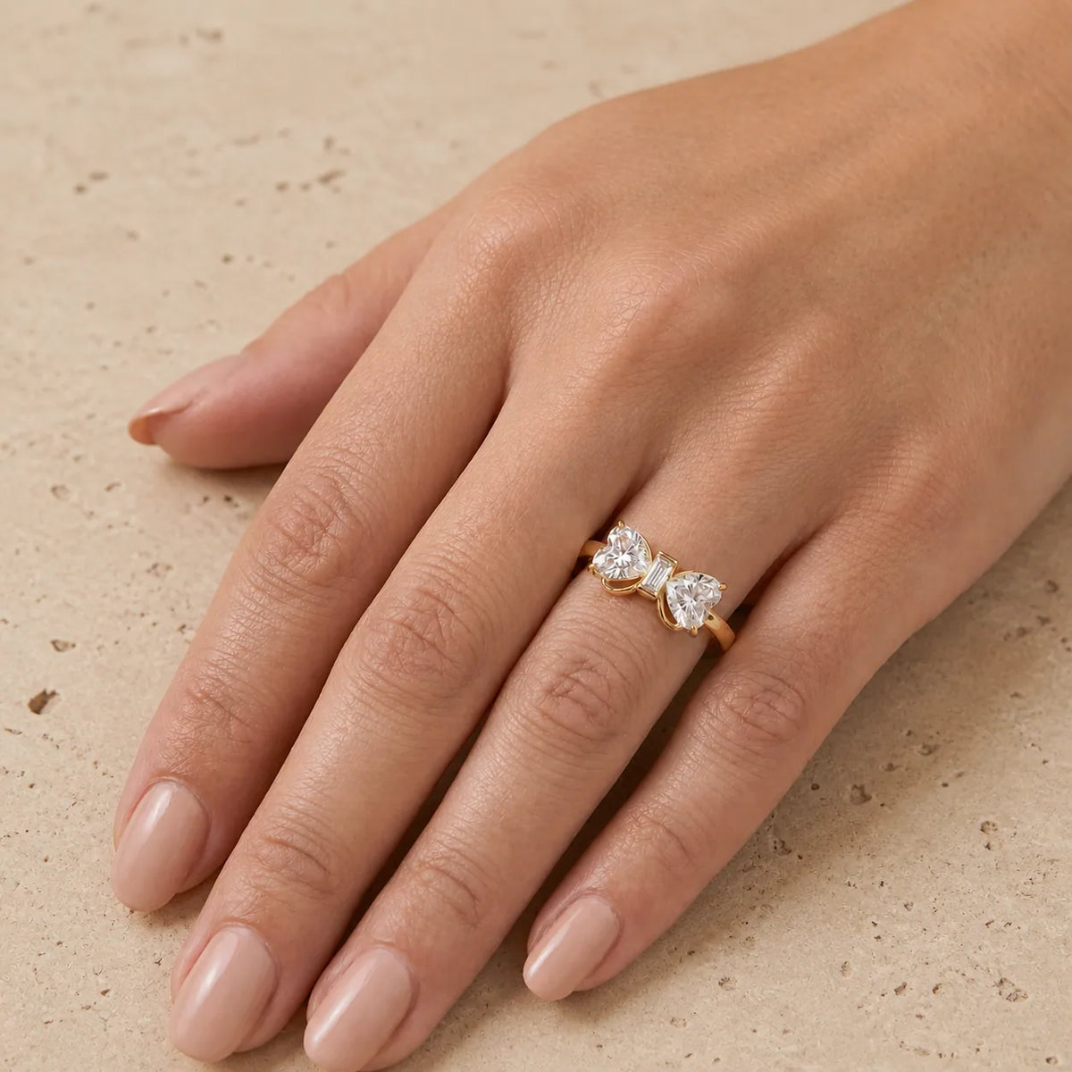 2 CT Heart Lab-Grown Diamond Three-Stone Bow Engagement Ring