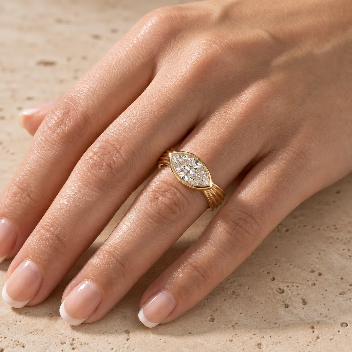 2 CT Marquise Lab-Grown Diamond Bezel-Set East-West Engagement Ring