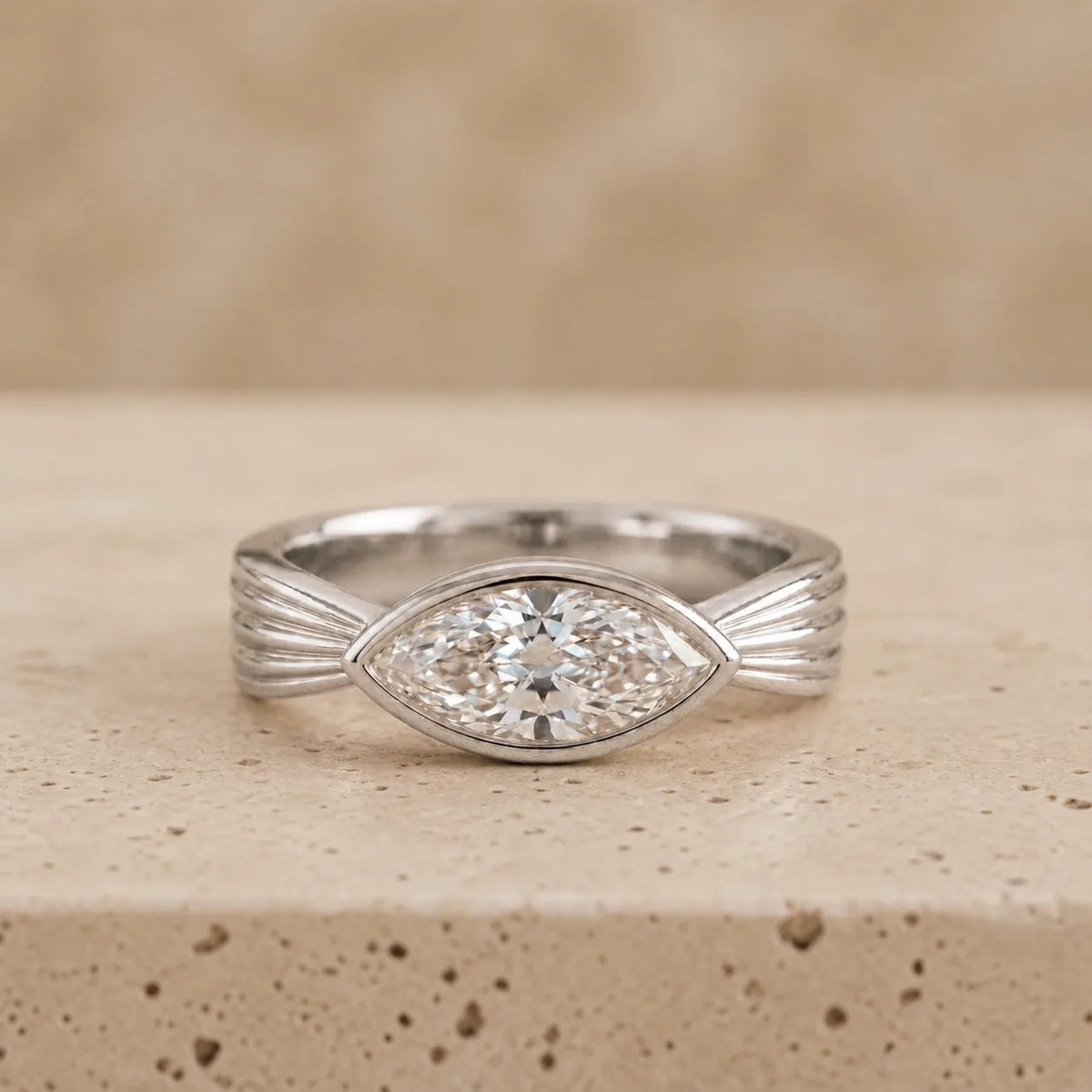 2 CT Marquise Lab-Grown Diamond Bezel-Set East-West Engagement Ring