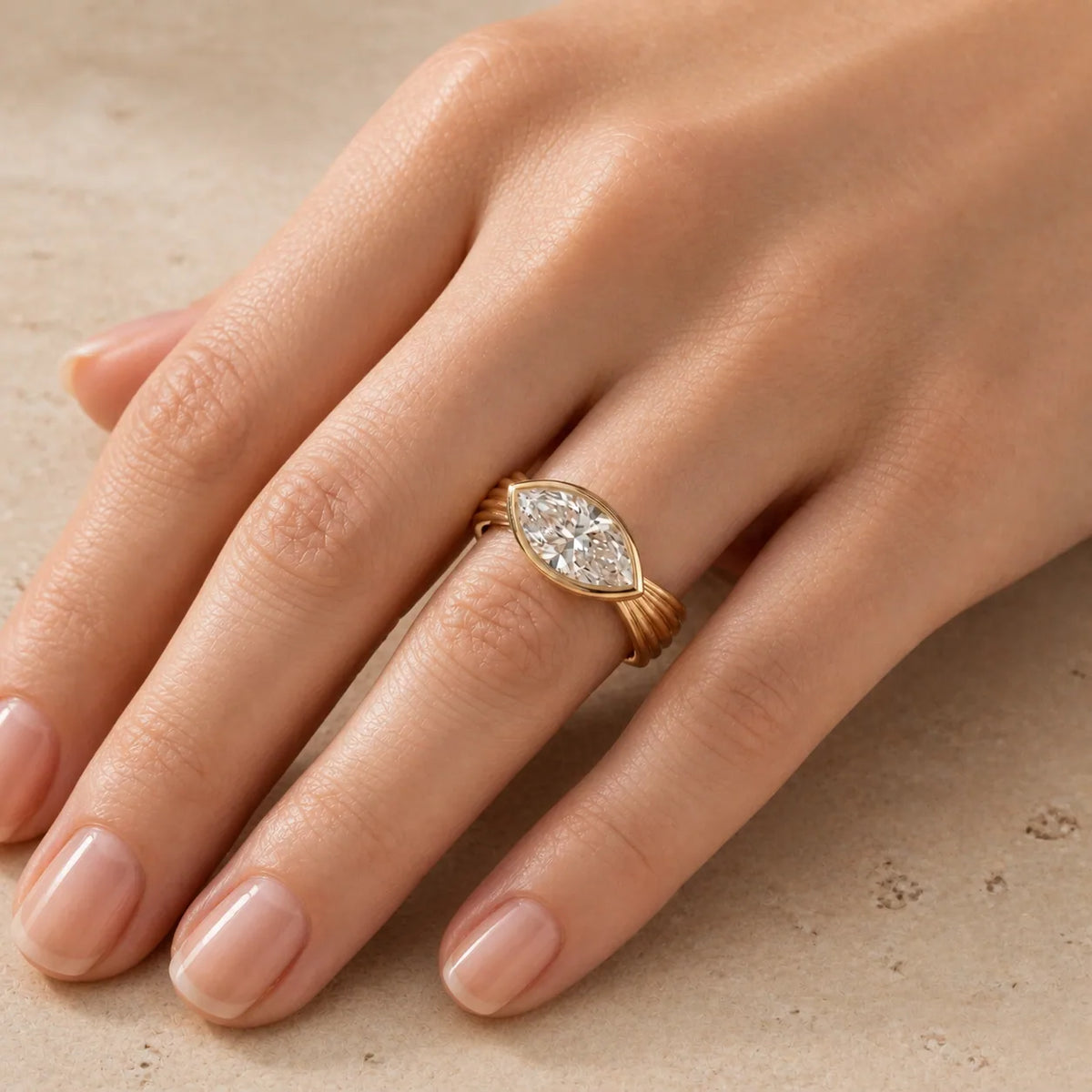 2 CT Marquise Lab-Grown Diamond Bezel-Set East-West Engagement Ring