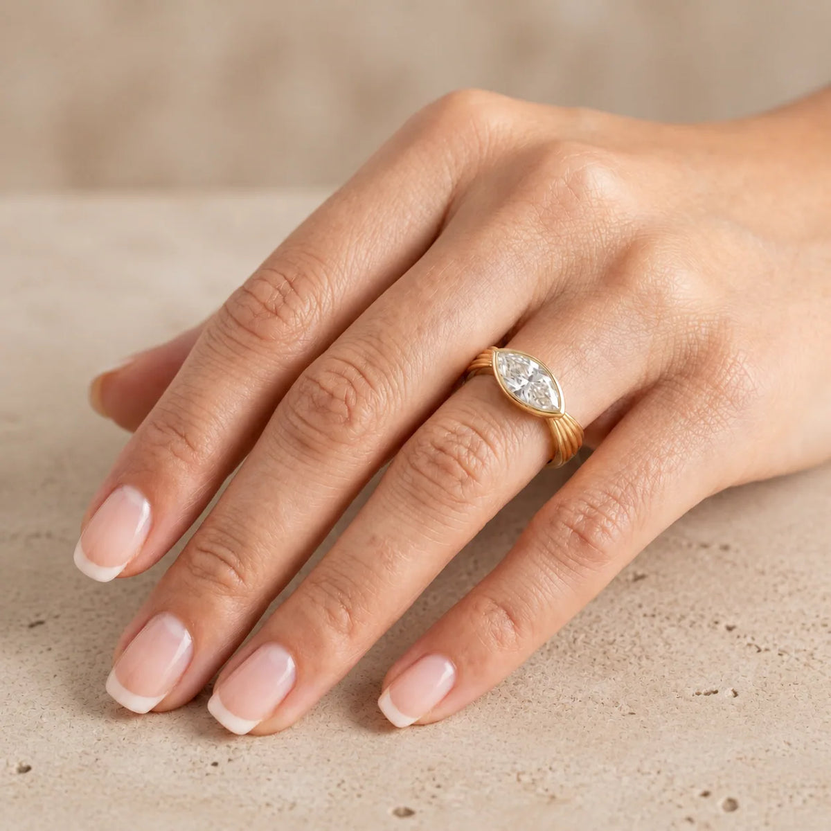 2 CT Marquise Lab-Grown Diamond Bezel-Set East-West Engagement Ring