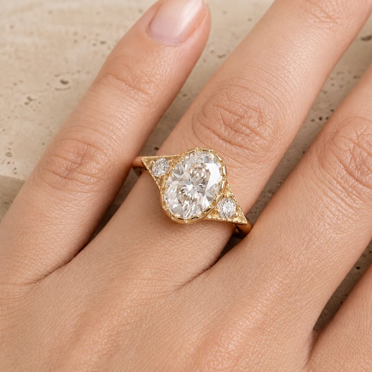 2 CT Oval Lab-Grown Diamond Three-Stone Engagement Ring