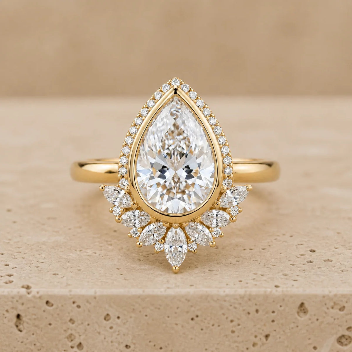 2 CT Pear Lab-Grown Diamond Halo Bezel-Set Engagement Ring