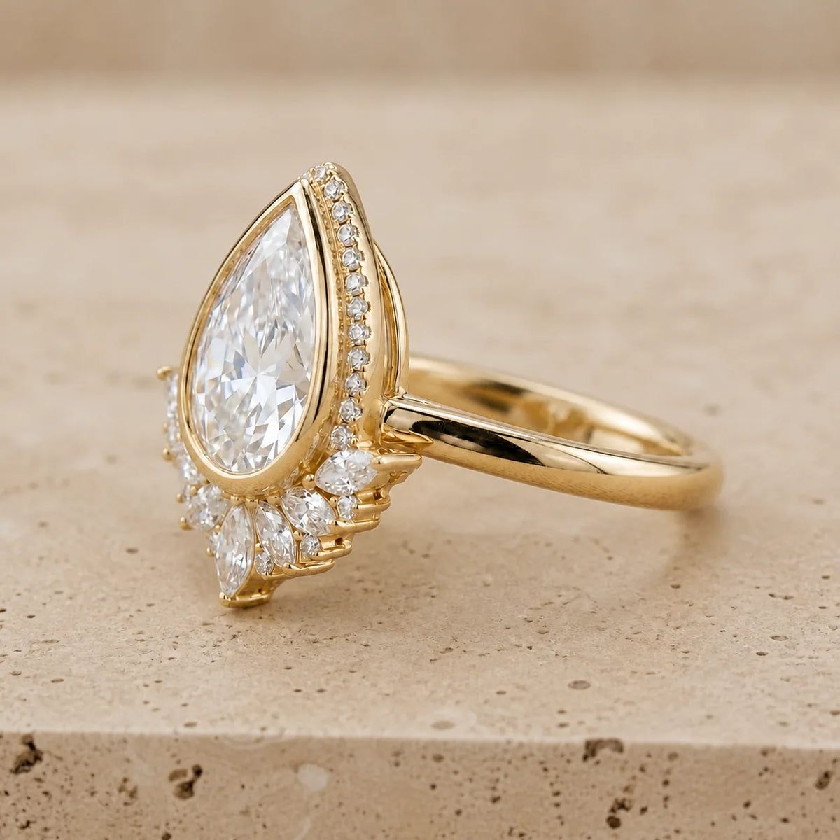 2 CT Pear Lab-Grown Diamond Halo Bezel-Set Engagement Ring