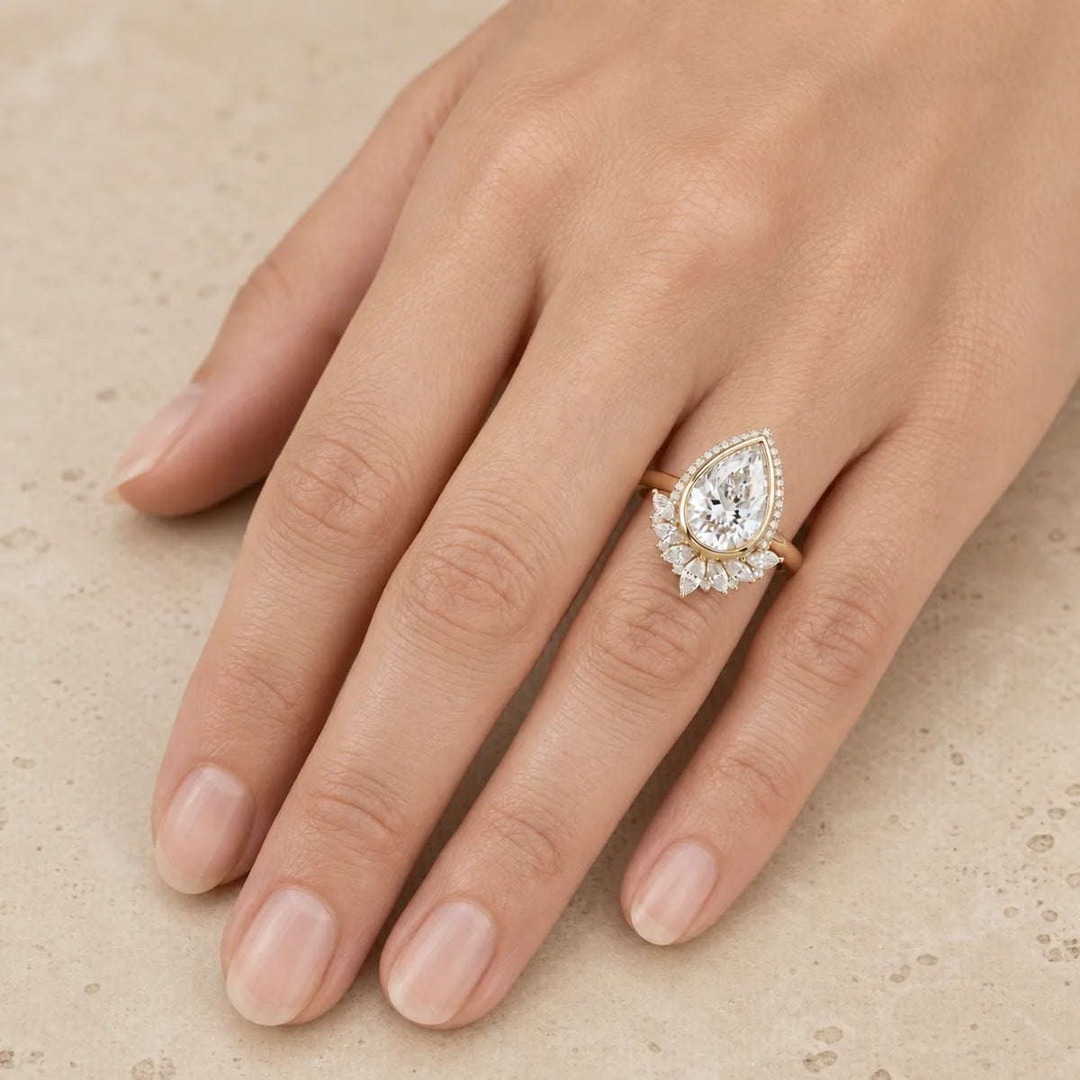 2 CT Pear Lab-Grown Diamond Halo Bezel-Set Engagement Ring