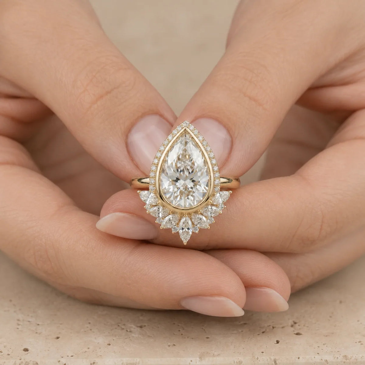 2 CT Pear Lab-Grown Diamond Halo Bezel-Set Engagement Ring