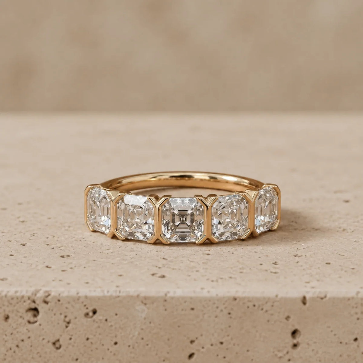 2 CTW Asscher Lab-Grown Diamond Half-Bezel Five-Stone Wedding Band