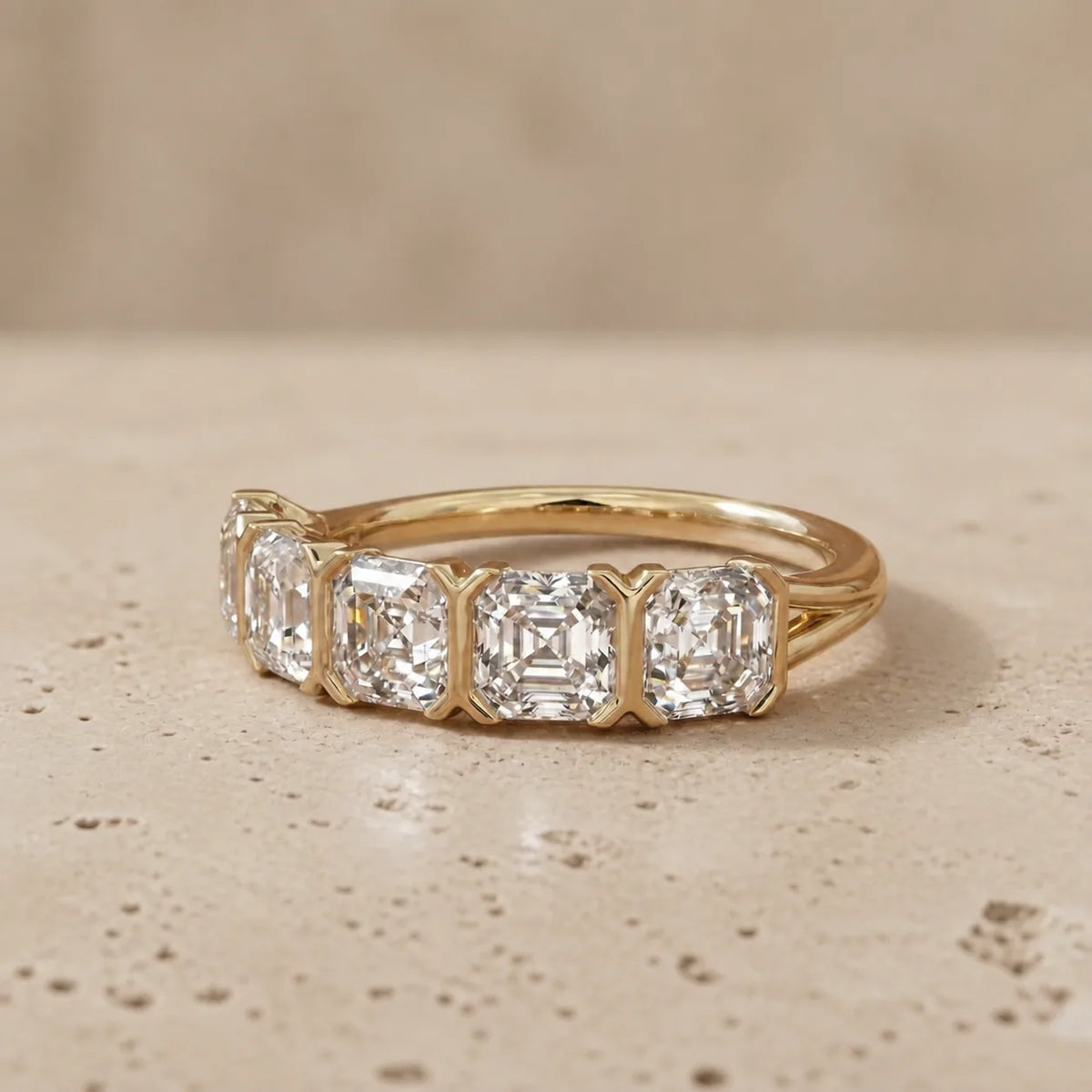 2 CTW Asscher Lab-Grown Diamond Half-Bezel Five-Stone Wedding Band