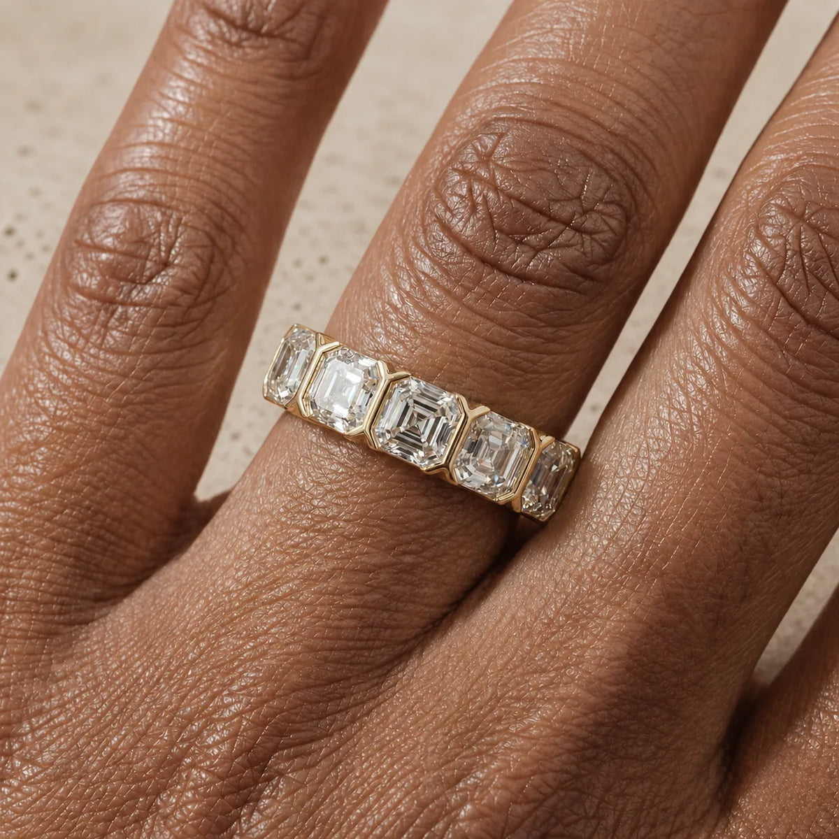 2 CTW Asscher Lab-Grown Diamond Half-Bezel Five-Stone Wedding Band