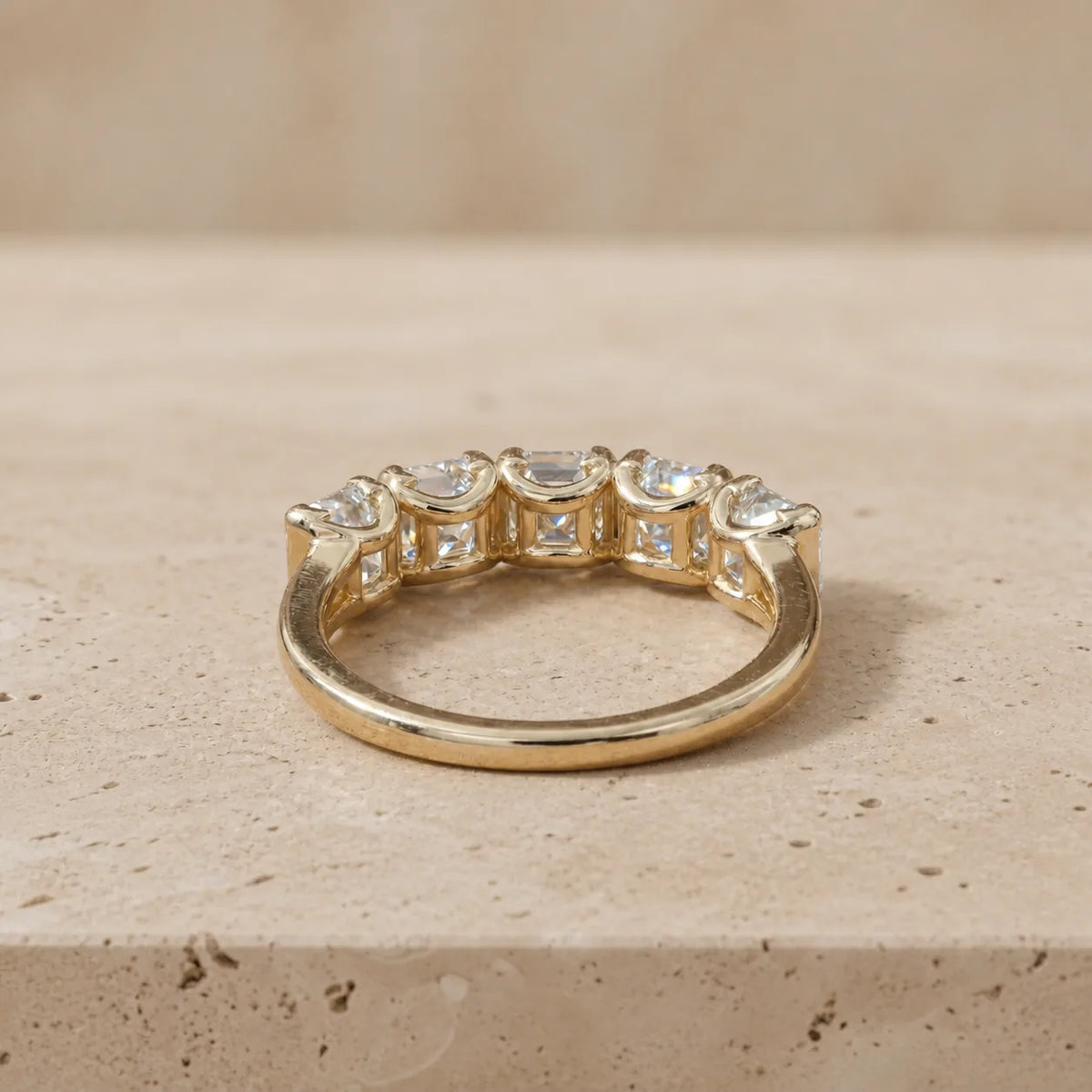 2 CTW Asscher Lab-Grown Diamond Half-Bezel Five-Stone Wedding Band