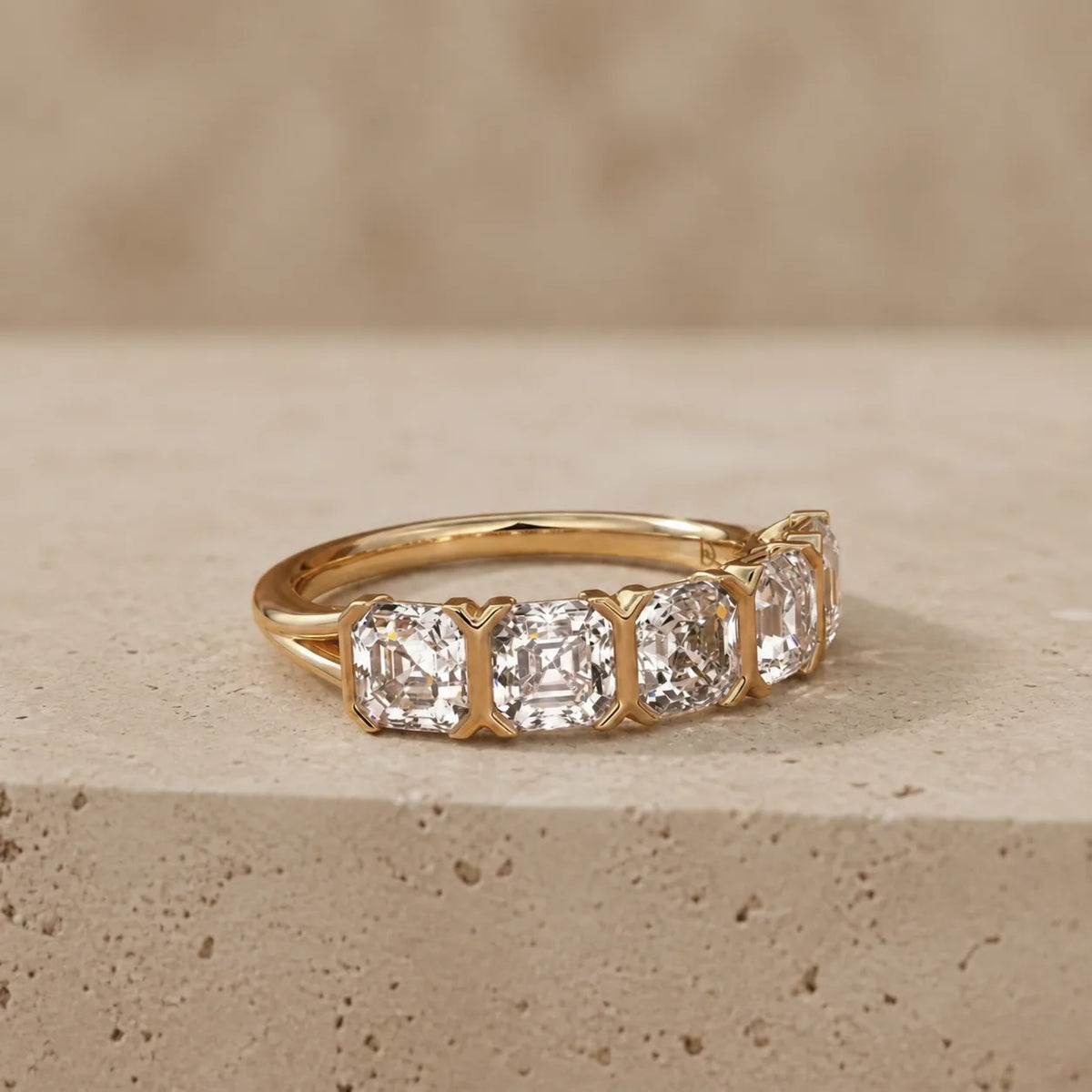 2 CTW Asscher Lab-Grown Diamond Half-Bezel Five-Stone Wedding Band