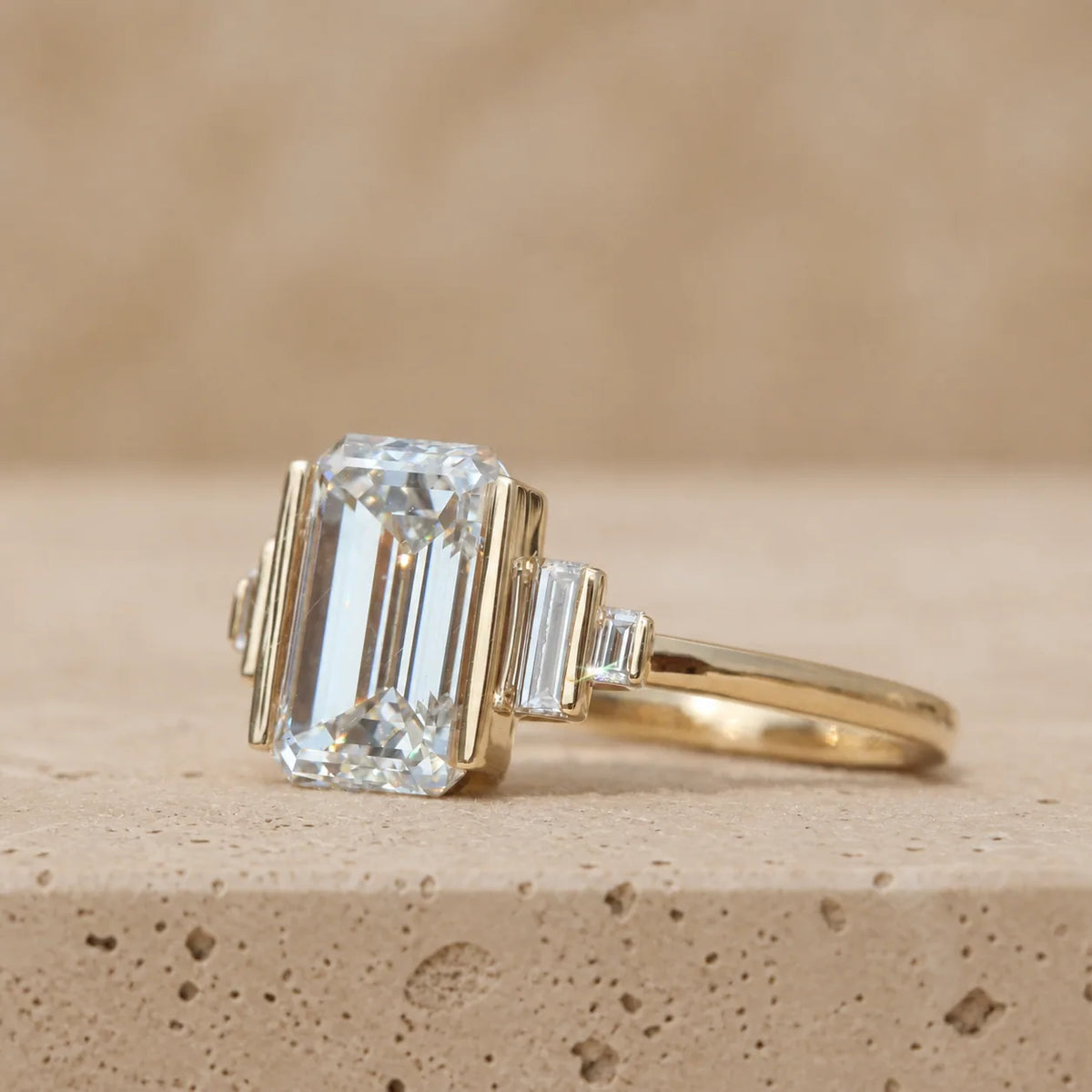 2.5 CT Emerald Cut Lab-Grown Diamond Five-Stone Bar-Set Engagement Ring
